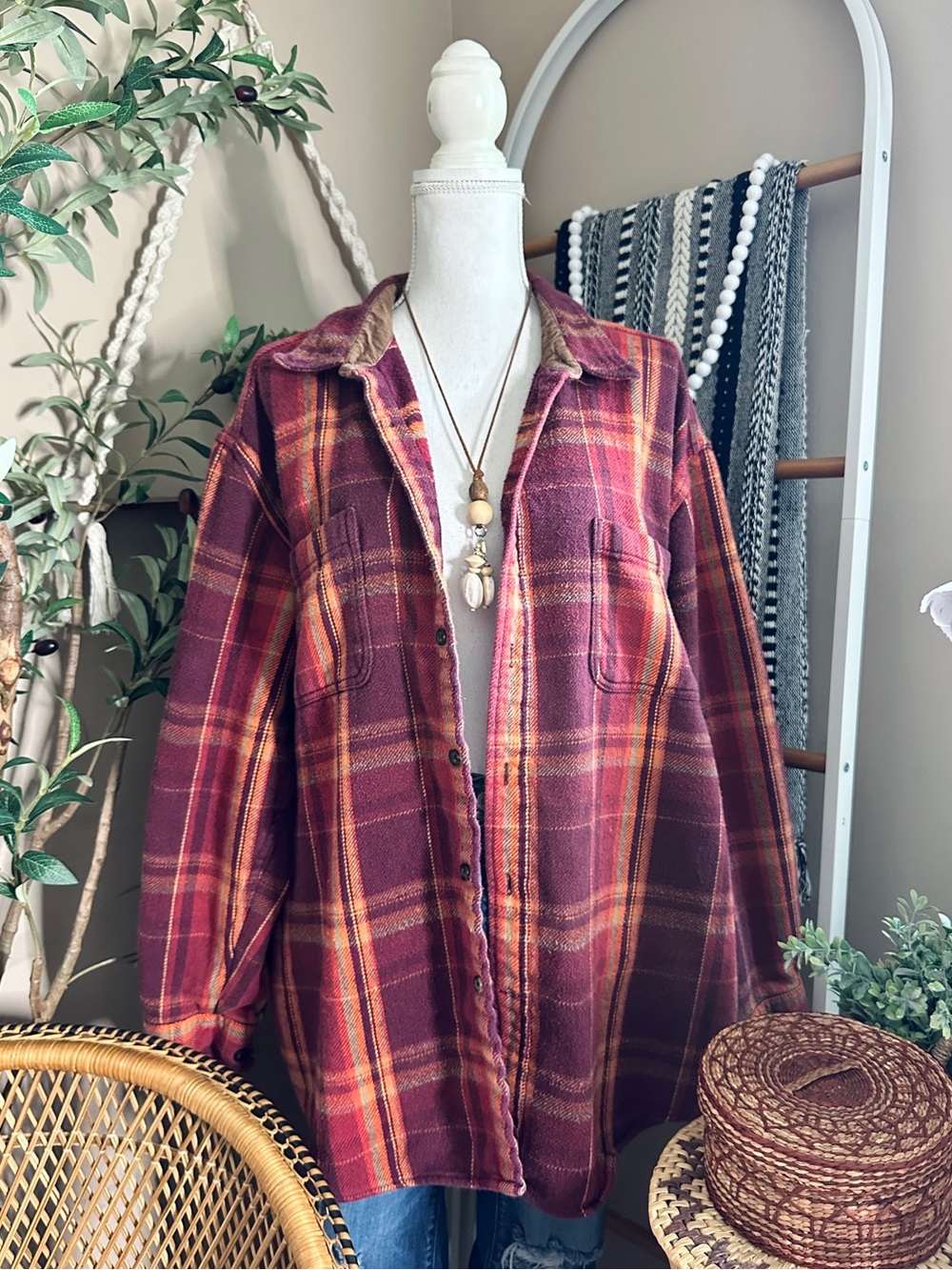 Vintage St. John’s Bay XXL Plaid Flannel Shirt Burgundy Oversized Fall